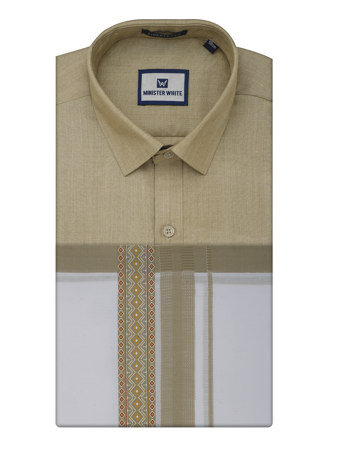 Men's Cotton Light Olive Matching Shirt with Fancy Printed Border Dhoti Combo Luster Trend