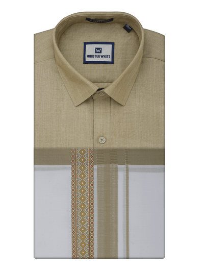 Men's Cotton Light Olive Matching Shirt with Fancy Printed Border Dhoti Combo Luster Trend