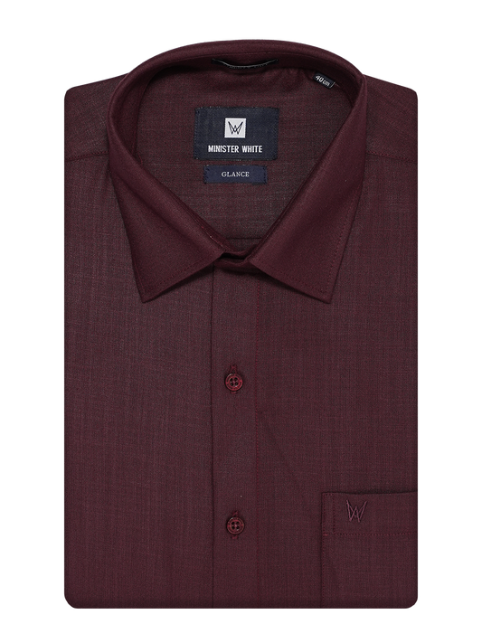 Mens Cotton Wine Colour Regular Fit Shirt Glance by Minister White