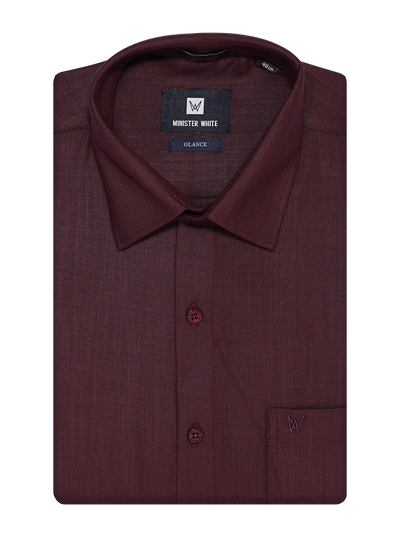 Mens Cotton Wine Colour Regular Fit Shirt Glance by Minister White