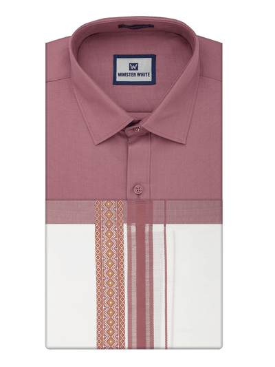 Men's Cotton Dark Pink Matching Shirt with Fancy Printed Border Dhoti Combo Luster Trend