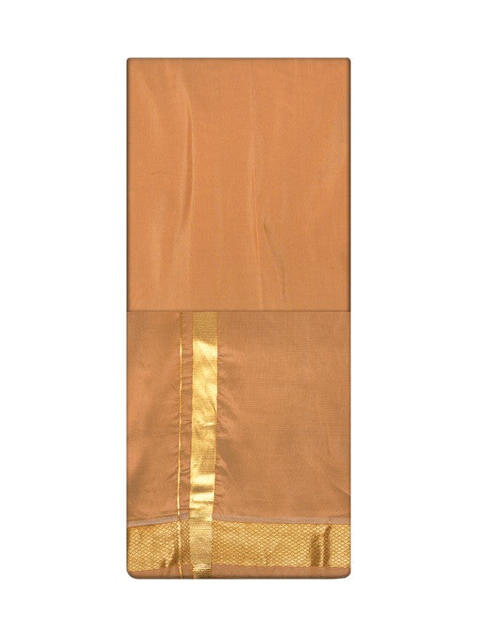Men's Premium Art Silk Dark Gold Shirt Bit with Gold Jari Border Dhoti Combo Cherished Moments