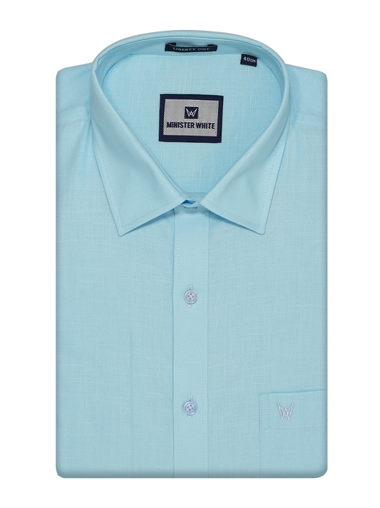 Mens Cotton Linen Regular Fit Sky Blue Colour Shirt Azuro Linen by Minister White