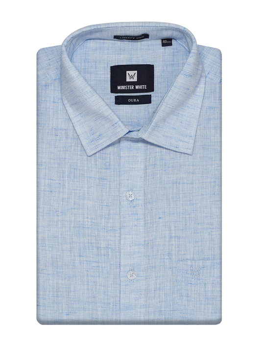 Mens Cotton Sky Blue Colour Regular Fit Shirt Oura by Minister White