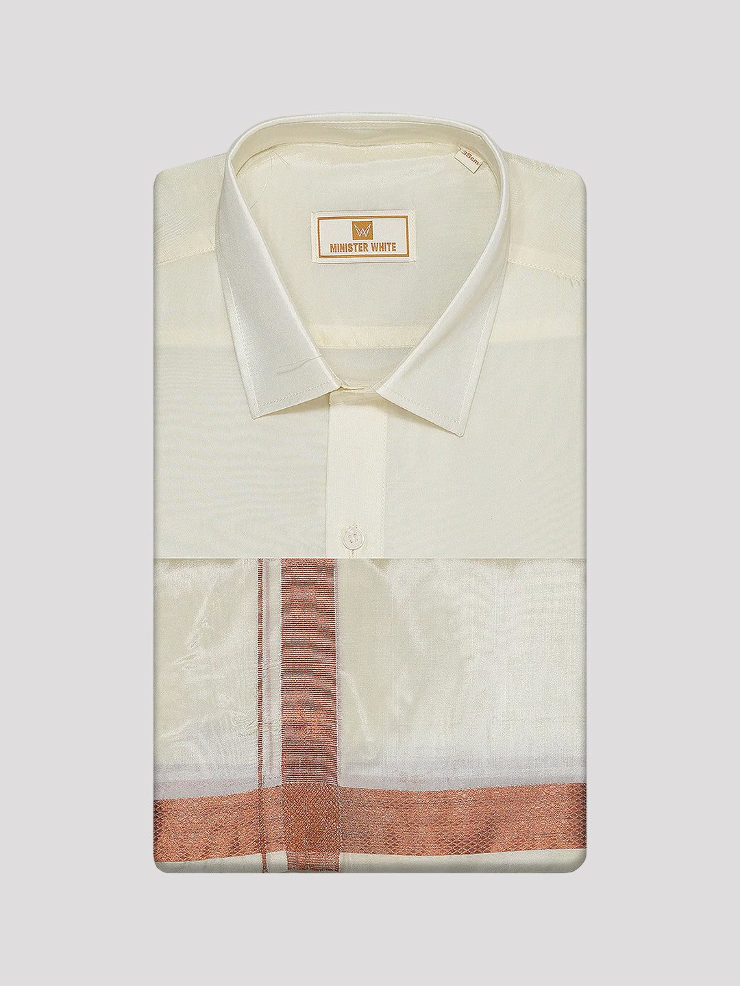 Mens Cream Wedding Shirt with Copper Jari Border Dhoti Combo - Marine_Cream Copper