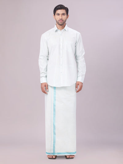 Men's Tissue Mint Blue Colour Dhoti Shirt Wedding Combo Maverick