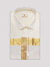 Men's Art Silk Cream Full Sleeves Shirt with 100k Gold Jari Border Flexi Dhoti Combo Finesse