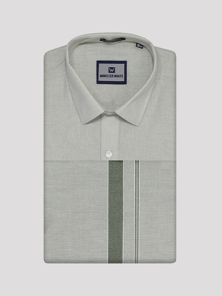Mens Tissue Olive Green Colour Dhoti Shirt Wedding Combo Maverick