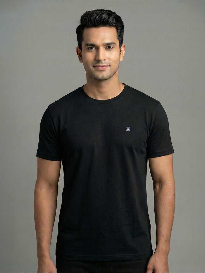 Men's Black Regular Fit Round Neck T-Shirt Crisper