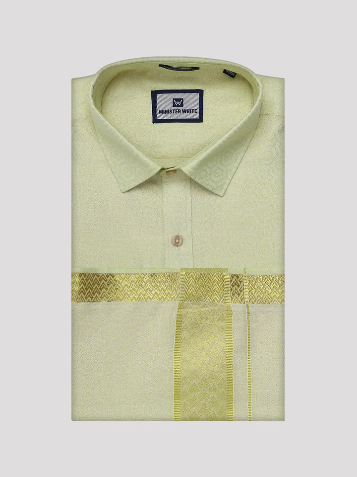 Mens Brass Tissue Jacquard Shirt with Matching Dhoti Combo Zeebra