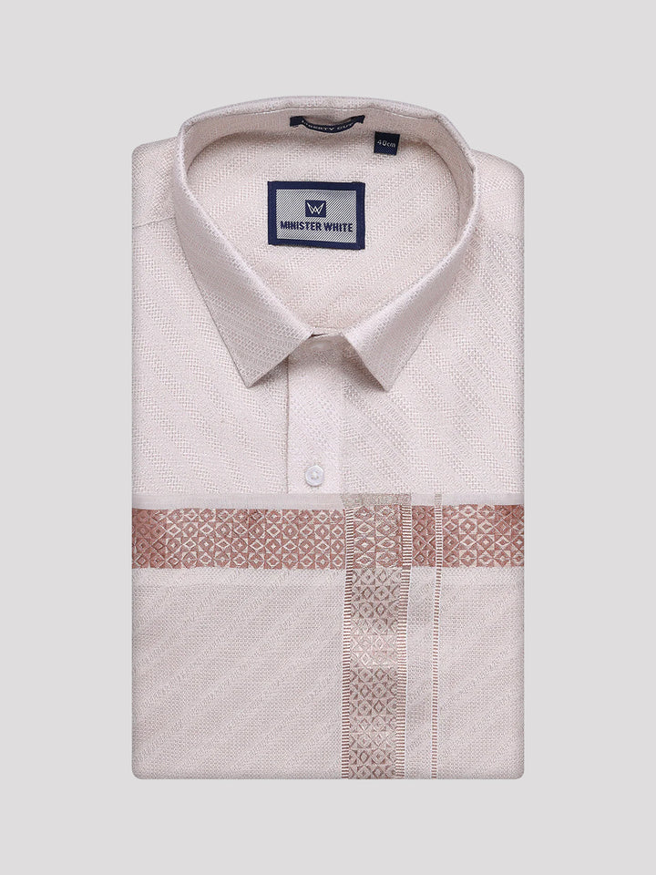 Men's Light Copper Tissue Jacquard Shirt with Matching Dhoti Combo Zeus