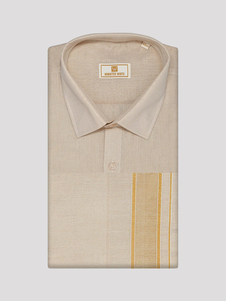 Mens Tissue Gold Colour Dhoti Shirt Wedding Combo Maverick