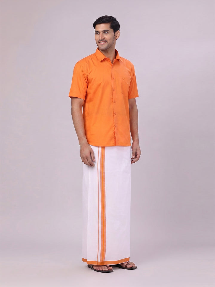 Mens Cotton Orange Matching Shirt and Dhoti Combo Luster