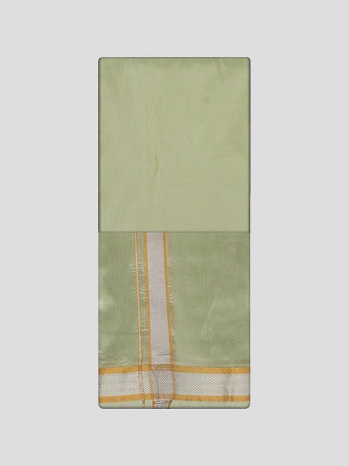 Men's Premium Art Silk Pista Green Shirt Bit with Gold and Silver Jari Border Dhoti Combo Cherished Moments