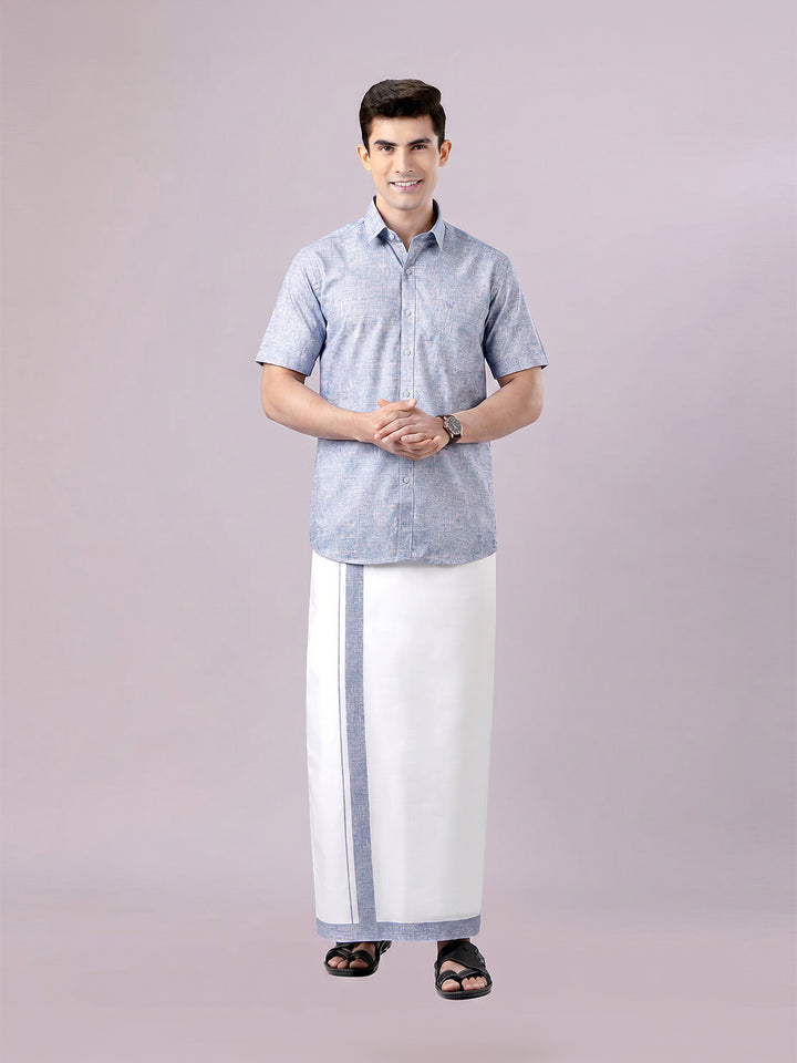 Men's Orchid Color Digital Printed Shirt with Matching Printed Border Dhoti Combo Varnam