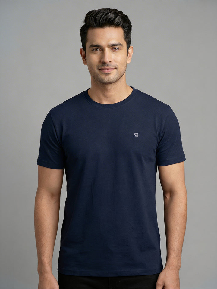 Men's Navy Regular Fit Round Neck T-Shirt Crisper