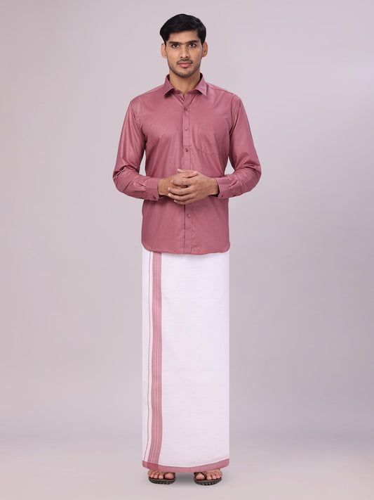 Men's Cotton Dark Pink Matching Shirt and Dhoti Combo Luster