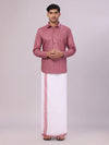 Mens Cotton Dark Pink Matching Shirt and Dhoti Combo Luster