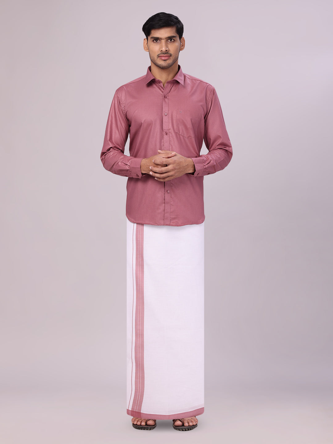 Men's Cotton Dark Pink Matching Shirt and Dhoti Combo Luster