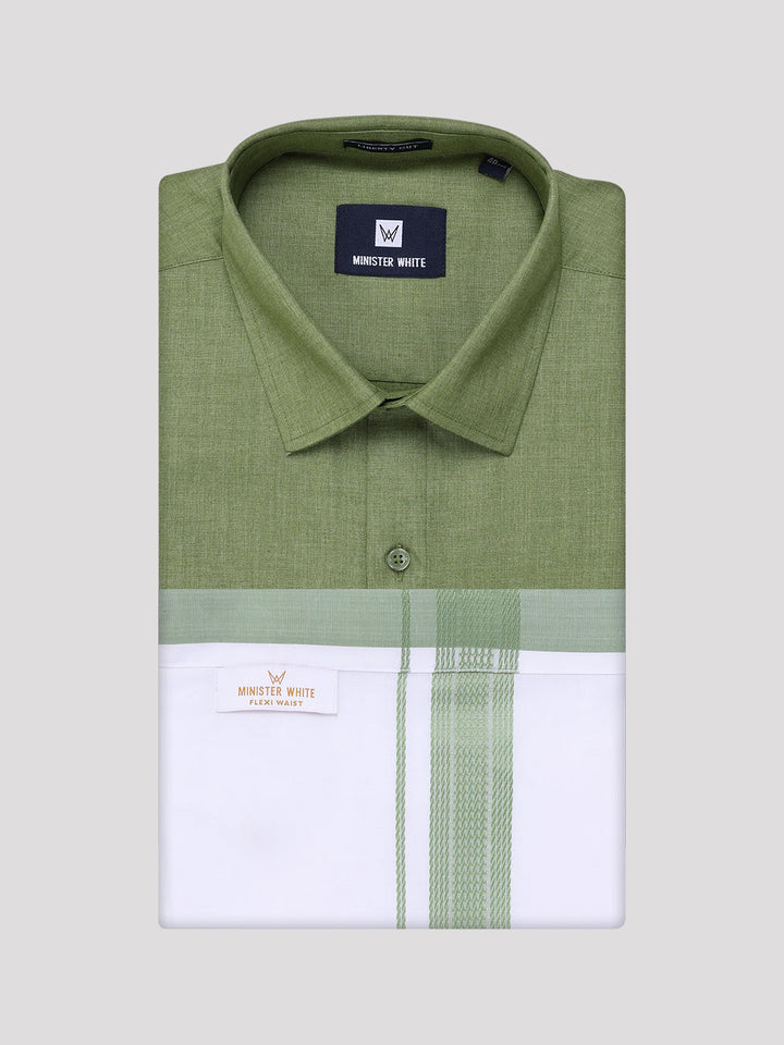 Men's Light Green Shirt with Matching Border Flexi Dhoti Combo Casper Flexi
