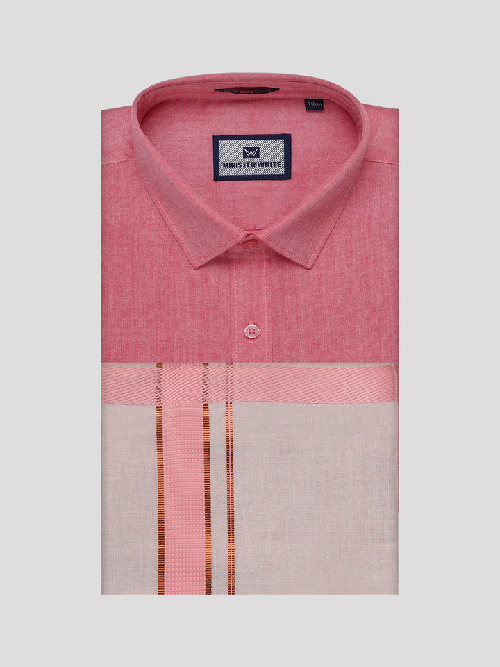 Mens Cotton Pink Shirt with Tissue Matching Border Dhoti Wedding Combo Kandala