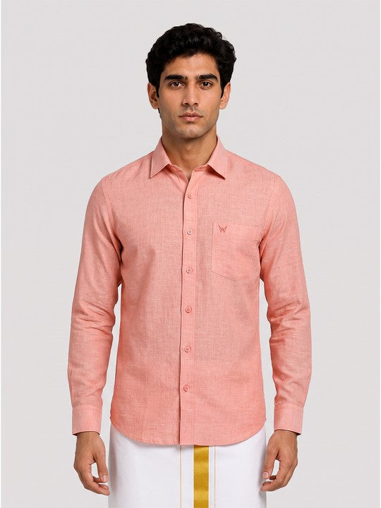 Mens Cotton Coral Colour Regular Fit Shirt Diamond