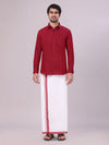 Mens Maroon Colour Shirt with Matching Fancy Border Dhoti Combo Lemax