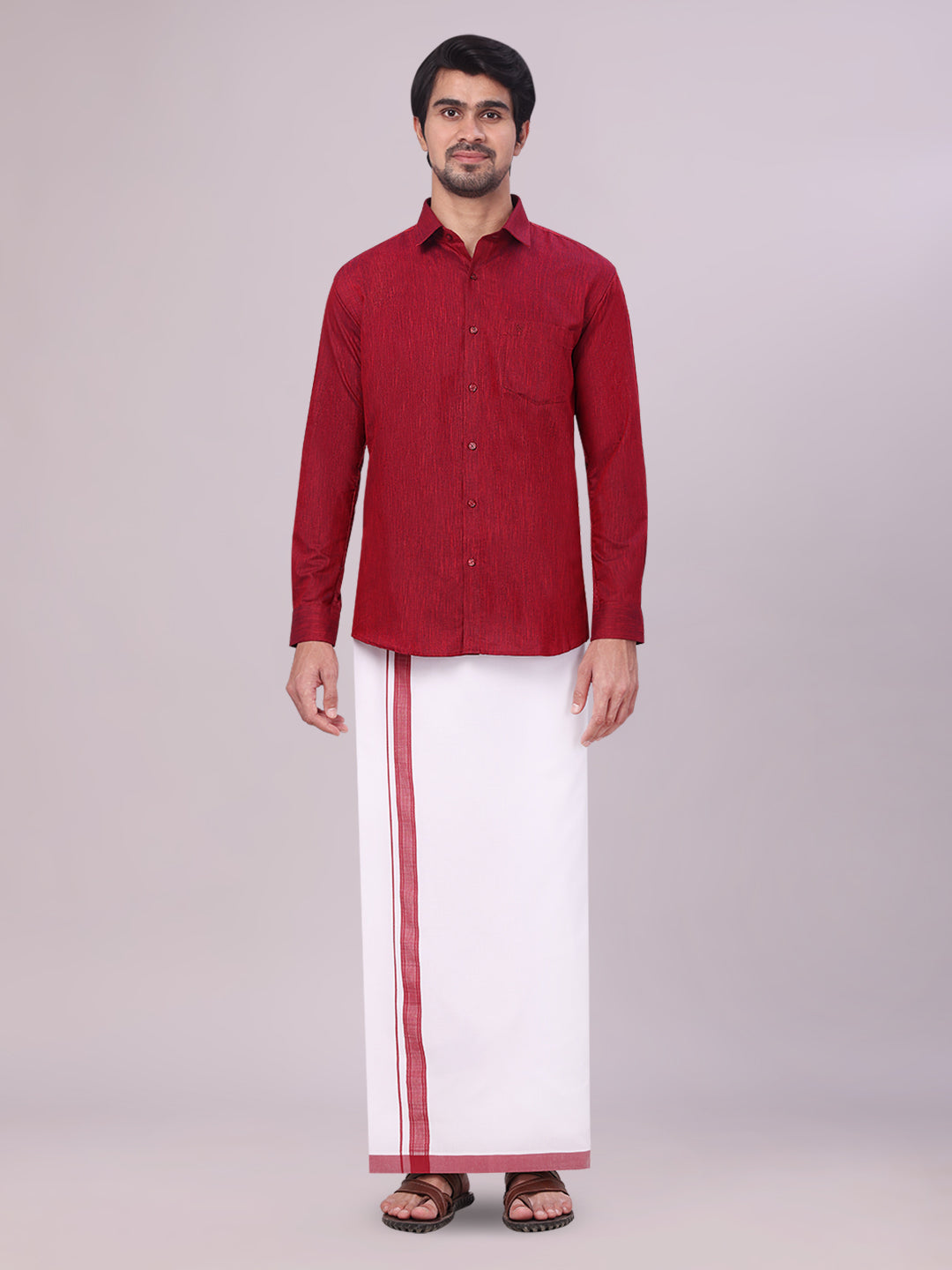 Mens Dark Brown Colour Shirt with Matching Fancy Border Dhoti Combo Lemax