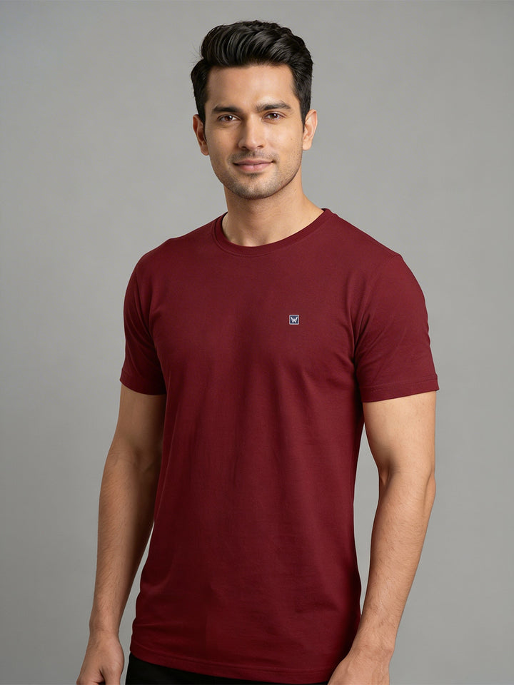 Men's Wine Regular Fit Round Neck T-Shirt Crisper