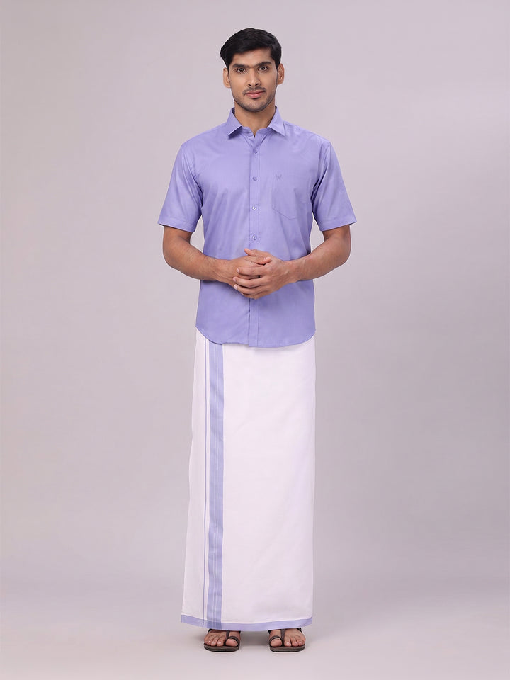 Mens Cotton Light Purple Matching Shirt and Dhoti Combo Luster