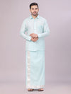 Mens Art Silk Sea Green Full Sleeves Shirt with 2 1/2