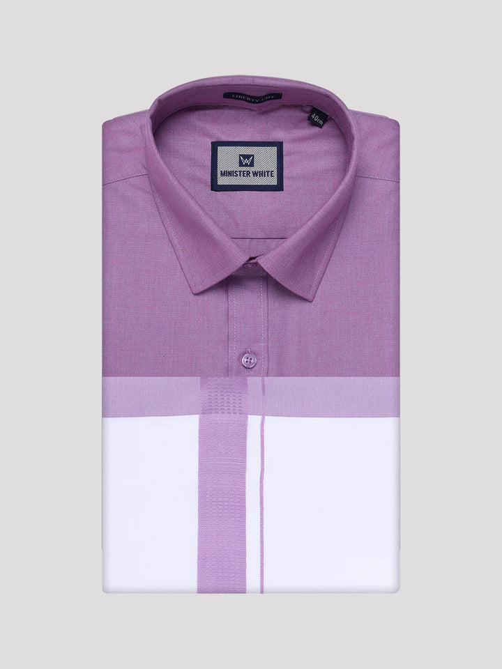 Mens Light Purple Color Shirt with Matching Border Dhoti Combo Casper