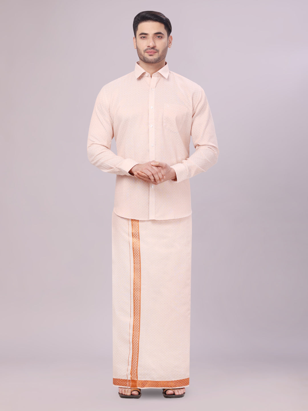 Men's Copper Tissue Jacquard Shirt with Matching Flexi Dhoti Combo Zeebra