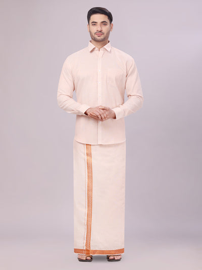 Men's Copper Tissue Jacquard Shirt with Matching Flexi Dhoti Combo Zeebra