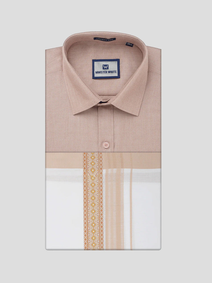 Men's Cotton Beige Matching Shirt with Fancy Printed Border Dhoti Combo Luster Trend
