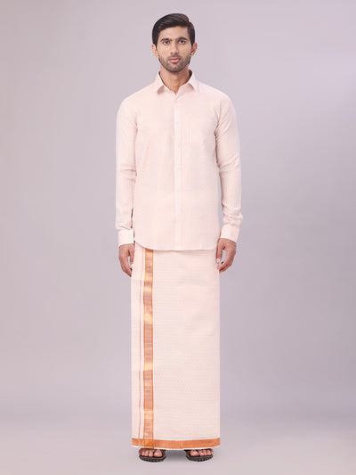 Men's Copper Tissue Jacquard Shirt with Matching Dhoti Combo Zeus