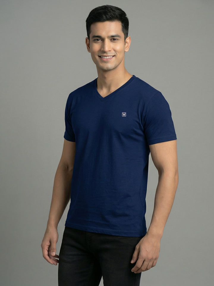 Men's Navy Regular Fit V-Neck T-Shirt Caliber