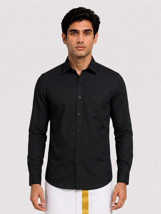 Mens Cotton Regular Fit Black Colour Shirt Saranam