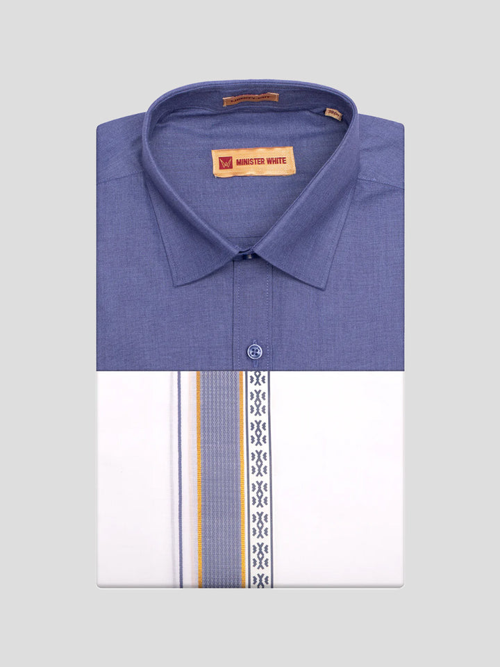 Men's Blue Color Shirt with Matching Fancy Printed Border Dhoti Combo Casper Trends