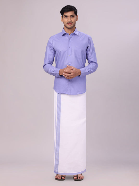 Men's Cotton Light Purple Matching Shirt and Dhoti Combo Luster