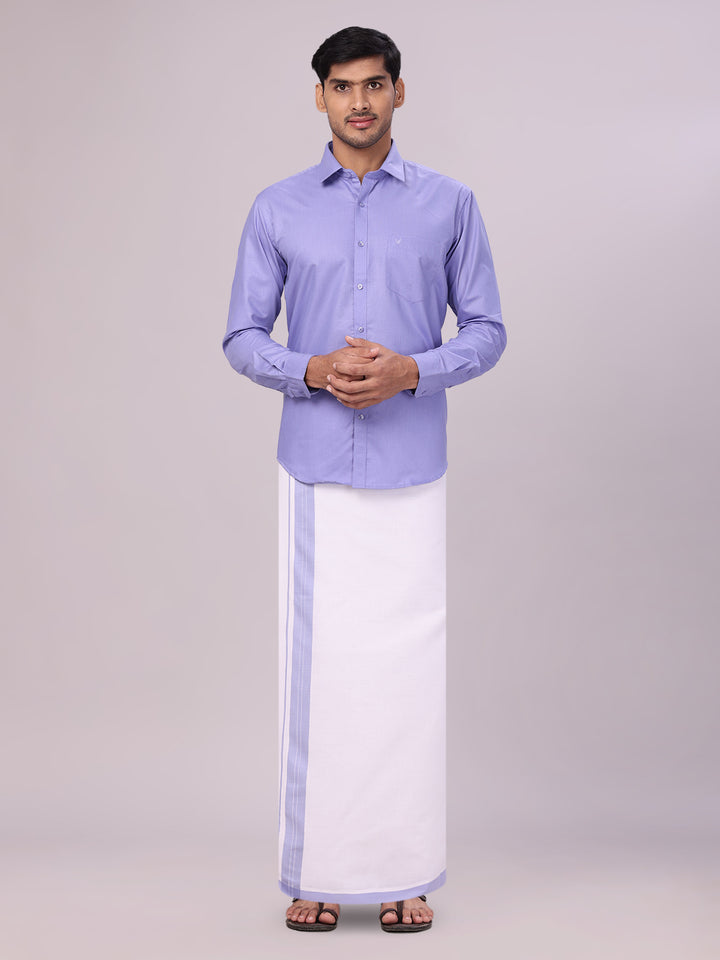 Men's Cotton Light Purple Matching Shirt and Dhoti Combo Luster