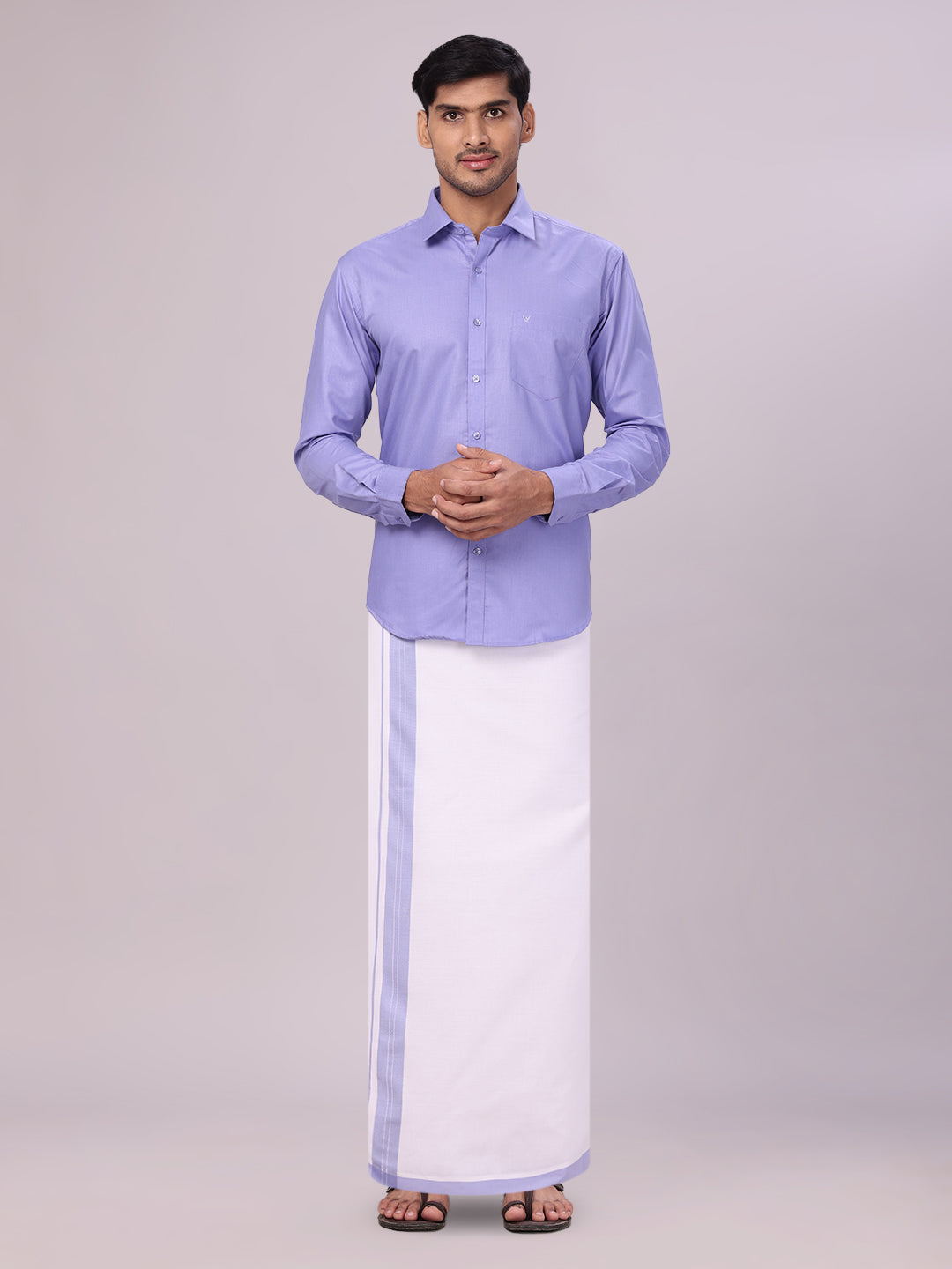 Mens Cotton Light Purple Matching Shirt and Dhoti Combo Luster