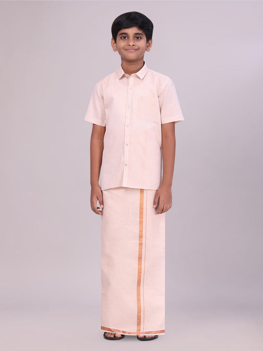 Boys Tissue Copper Colour Shirt with Dhoti Combo 