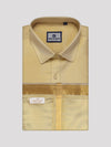 Mens Art Silk Mango Full Sleeves Shirt with Gold Jari Border Flexi Dhoti Combo Finesse