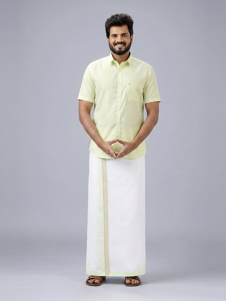 Men's Cotton Light Green Matching Shirt with Fancy Printed Border Dhoti Combo Luster Trend
