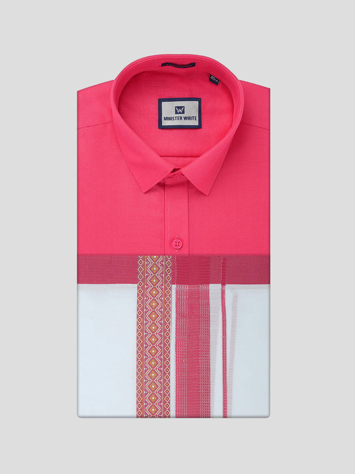 Men's Cotton Pink Matching Shirt with Fancy Printed Border Dhoti Combo Luster Trend