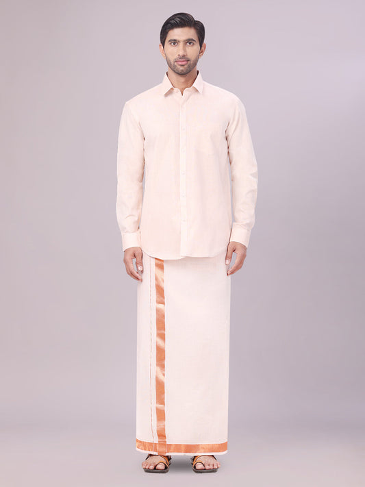 Men's Tissue Copper Color Flexi Dhoti Shirt Wedding Combo Maverik Flexi