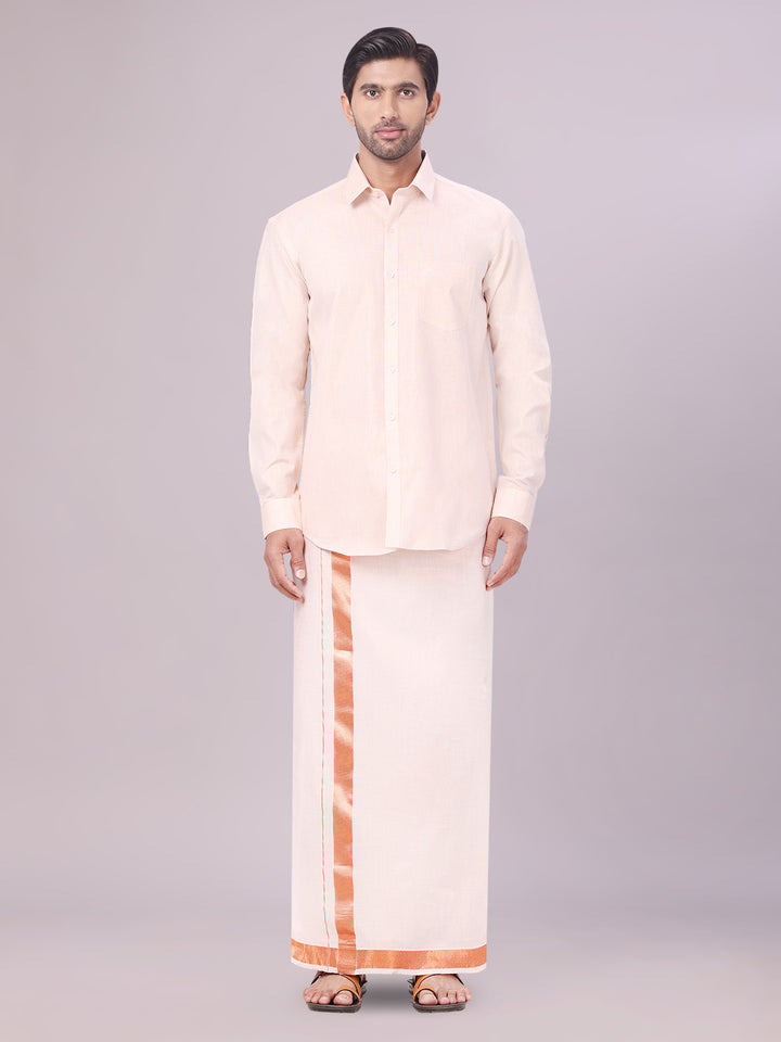 Men's Tissue Copper Color Flexi Dhoti Shirt Wedding Combo Maverik Flexi
