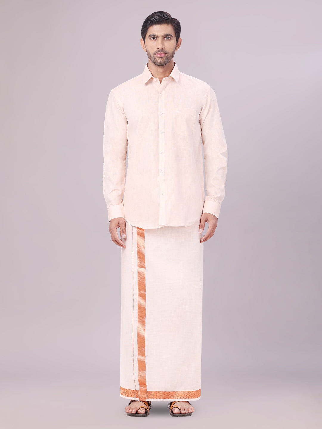 Men's Tissue Copper Color Flexi Dhoti Shirt Wedding Combo Maverik Flexi