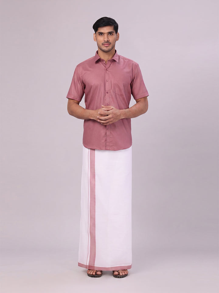 Mens Cotton Dark Pink Matching Shirt and Dhoti Combo Luster